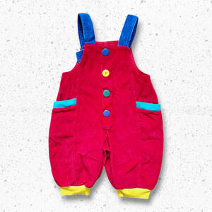 Vintage 80s Baby Colorblock Corduroy Overalls Romper Sz 3–6M